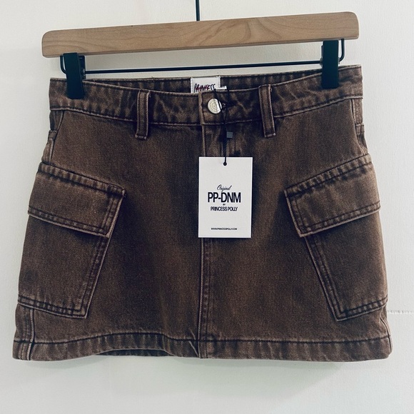 Princess Polly Zakai Cargo Denim Mini Skirt, Brown, Women’s Size 2, NWT - Picture 4 of 16